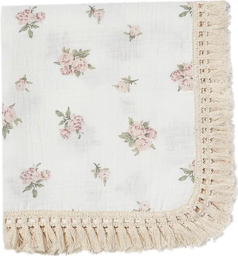 Miniatura 17 de Manta de muselina de algodón insular para bebé con borla, manta de muselina boho bohemio para bebé con borla, manta de recepción para bebé con Arco