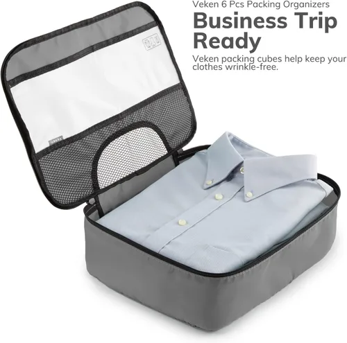 Miniatura 8 de Veken - Juego de 6 estuches organizadores equipaje de viaje incluye bolsa para ropa sucia y bolsa para zapatos gris VK456