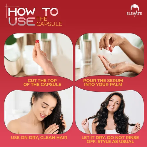 Miniatura 6 de Elevate Cápsulas de aceite de suero para tratamiento capilar, fórmula acondicionadora e hidratante con aceites de argán y jojoba, vitaminas A, C, E