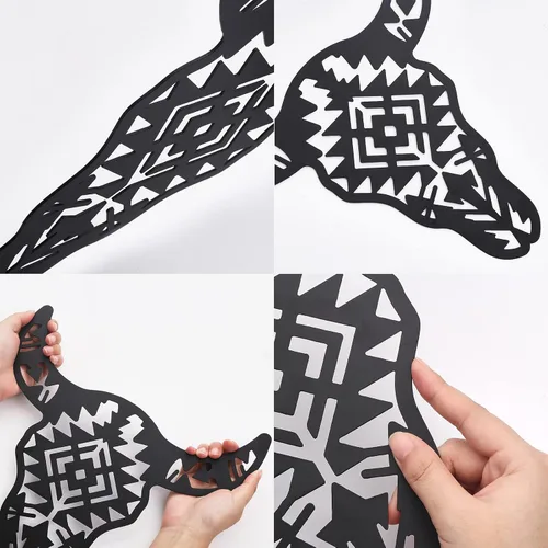 Miniatura 3 de ORIGACH Decoración artística de calavera de vaca occidental de metal negro para colgar en la pared, esculturas de pared de cabeza de toro de metal
