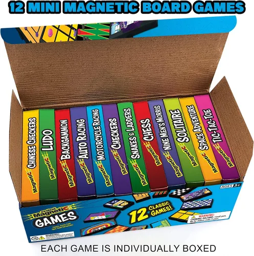 Miniatura 7 de Gamie juego de tablero magnético incluye 12 juegos de diversión retro – 5 pulgadas diseño compacto – en caja individual– enseña estrategia y enfoque