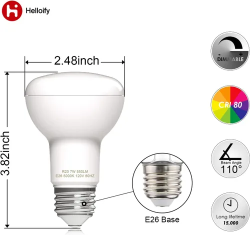 Miniatura 3 de helloify Bombilla LED regulable R20/BR20, 7 W, equivalente a 50 W, luz blanca diurna de 5000 K, 600 lm cada una, lámpara de ahorro de energía