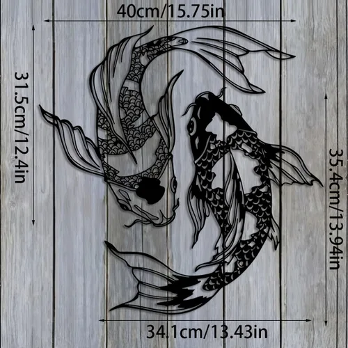 Miniatura 4 de YBLCOZYC 2 piezas de arte de pared de pez koi, escultura de pescado de Feng Shui de metal, adorno colgante para interiores y exteriores, con regalo