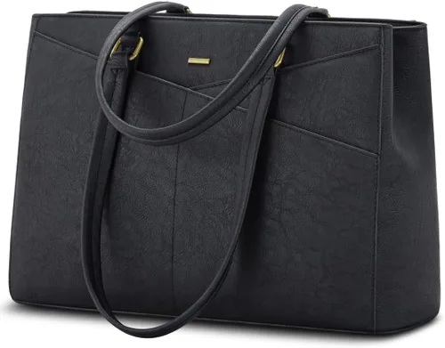 Miniatura 41 de LOVEVOOK Bolsa de mano para computadora portátil para mujer, bolsas de trabajo de cuero de 15.6 pulgadas con soporte grande para tazas para Negro