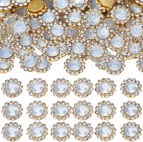 Miniatura 26 de 160 diamantes de imitación para coser de 0.472 pulgadas, base de metal, diamantes de imitación para coser en ropa, zapatos, aretes, cinturón