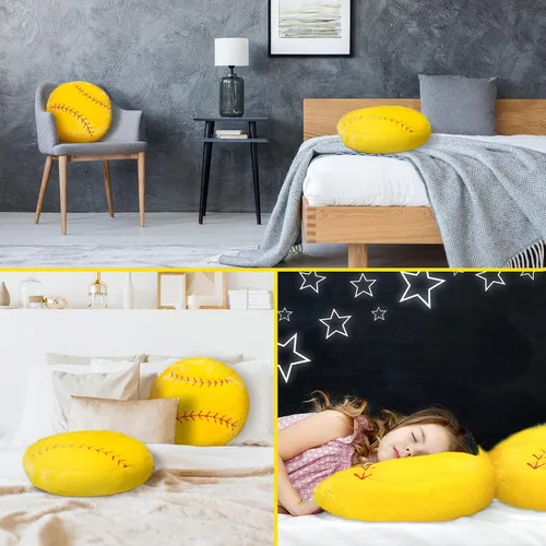 Miniatura 5 de Gerrii 2 piezas de almohada de felpa deportiva de softbol con temática deportiva esponjosa almohada de softbol voleibol decoración de habitación