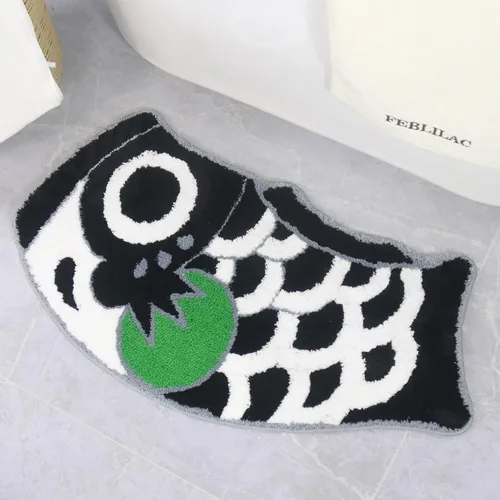 Miniatura 2 de Bonita alfombra de baño de peces para baño, suave, absorbente de agua, azul, para bañera, estilo japonés, almohadilla Koi para ducha