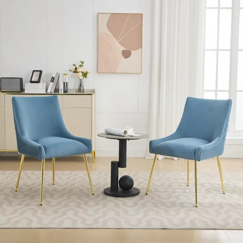 Miniatura 2 de WUTUTUEE Juego de 2 sillas de comedor de terciopelo, patas doradas, sillas decorativas tapizadas de terciopelo, diseño de respaldo plisado y asa