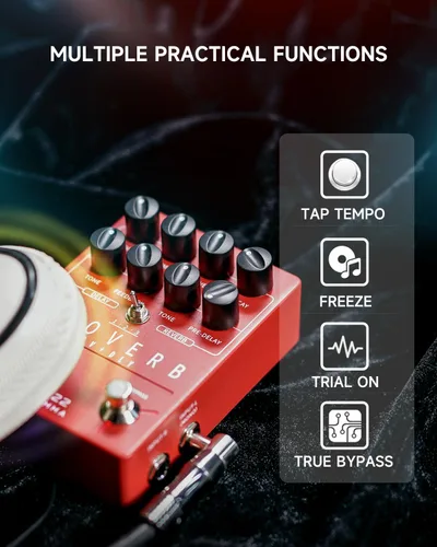 Miniatura 4 de FLAMMA FS22 - Pedal de efectos combo de delay y reverberación estéreo para guitarra ambiental con 3 pares de efectos combo, delay inverso, Combo