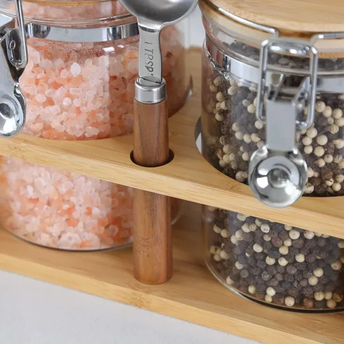 Miniatura 6 de KKC - Recipiente de té de vidrio con tapas y cuchara de bambú Tarros de almacenamiento de té sueltos herméticos de 27 onzas para bolsa de té y té