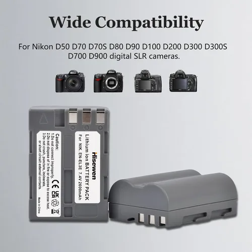 Miniatura 2 de EN-EL3e - Paquete de 2 baterías de 2600 mAh y cargador USB dual para cámaras réflex digitales Nikon D50, D70, D80, D90, D100, D200, D300, D300S, D700
