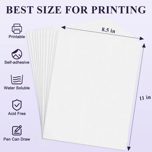 Miniatura 2 de Estabilizador Soluble en Agua para Bordado - Papel Adherible y de Costura que se Lava 8.5x11 Pulgadas Paquete de 8, Estabilizador Imprimible