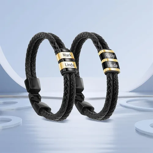 Miniatura 73 de Pulseras de cuero personalizadas para hombre con 1-6 nombres, pulsera trenzada personalizada con cuentas para papá, marido, día del padre, San