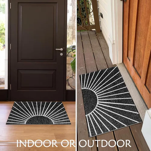 Miniatura 3 de Tapete de puerta blanco y negro, tapete de puerta de exterior en blanco y negro, tapete de bienvenida negro, felpudo negro para puerta de entrada