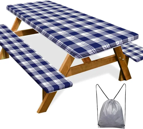 Miniatura 49 de Funda de mesa de picnic con fundas para bancos Esenciales de camping Mantel de picnic impermeable y a prueba de viento con bolsa de cordón, funda