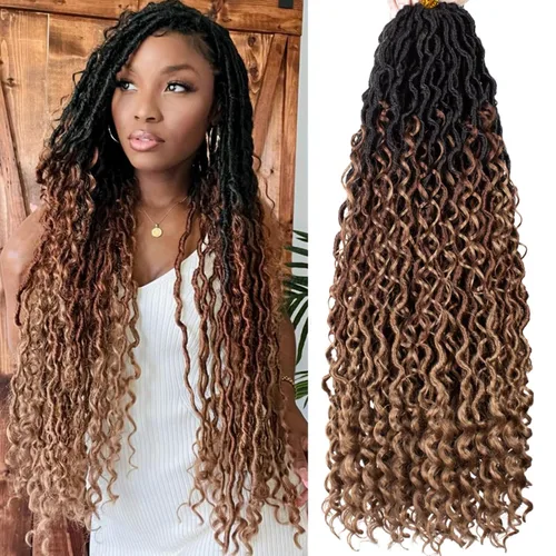 Miniatura 20 de Extensiones de cabello sintético de ganchillo de 24 pulgadas con extremos rizados, extensiones de cabello sintético con extremos rizados, trenzas