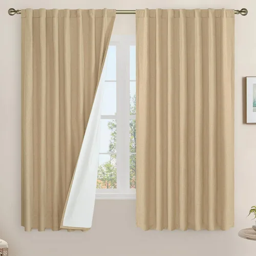 Miniatura 27 de LAMIT Cortinas de lino natural 100 % opacas para ventana, para dormitorio, 45 pulgadas, cortinas térmicas con textura de lino estilo granja