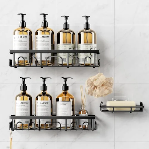Organizador de ducha, paquete de 3 estantes de ducha para el interior del baño, organizador de baño adhesivo a prueba de óxido con soporte para