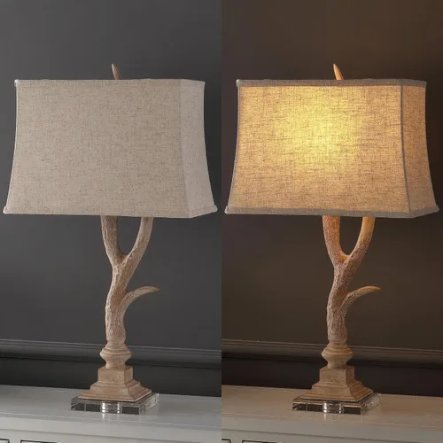 Miniatura 5 de JONATHAN Y Lámpara de mesa rústica de 29.5 pulgadas de color beige/transparente para decoración de cabina, resina sintética y base de cristal