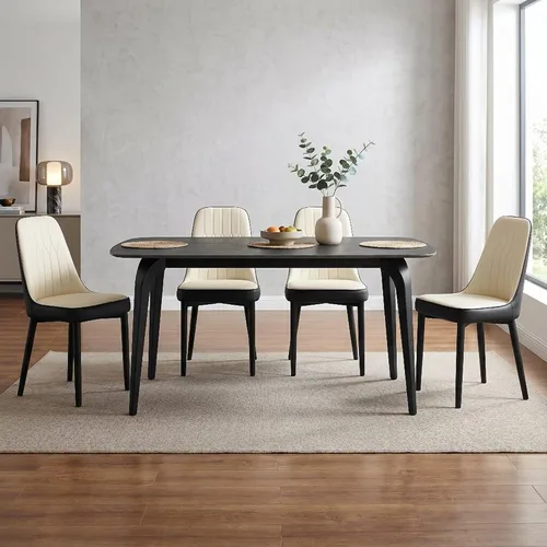 Miniatura 10 de Modern Dining Table Set for 4,50" Sintered Stone Table Set for 4,Marble Dining Table Set of 4 with Upholstered Chair,5 Piece Rectangular Dining Room