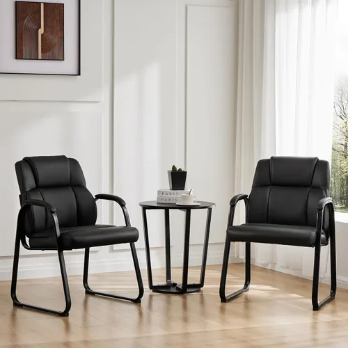 Sweetcrispy Juego de 2 sillas de invitados para sala de espera, sillas estacionarias de recepción para oficina, sin ruedas, cómodos brazos Negro
