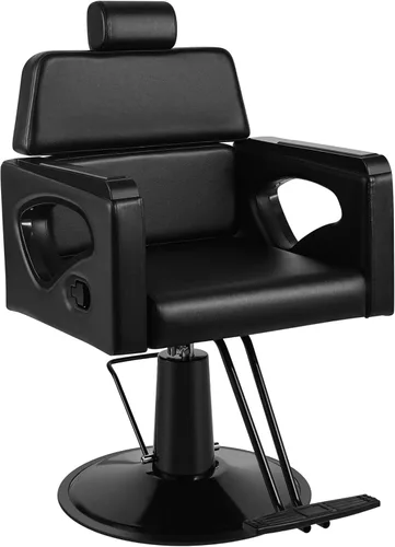 All Black Salon Chair, Professional Hydraulic Barber Hair Styling Chair with 360° Swivel 135° Reclining, Multi-Function Braiding Hairdresser Chairs