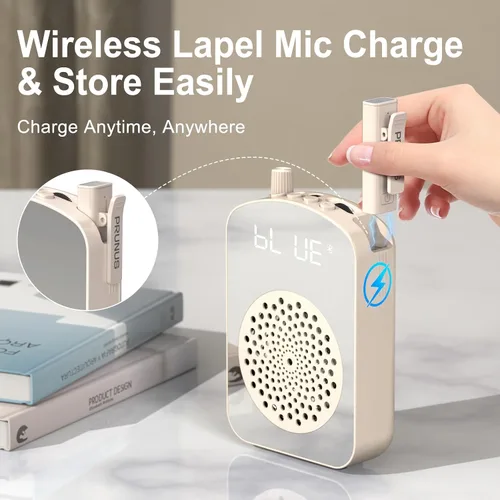 Miniatura 3 de PRUNUS Amplificador de voz A10 inalámbrico con micrófono Lavalier carga y almacenamiento, amplificador de voz portátil con altavoz de micrófono