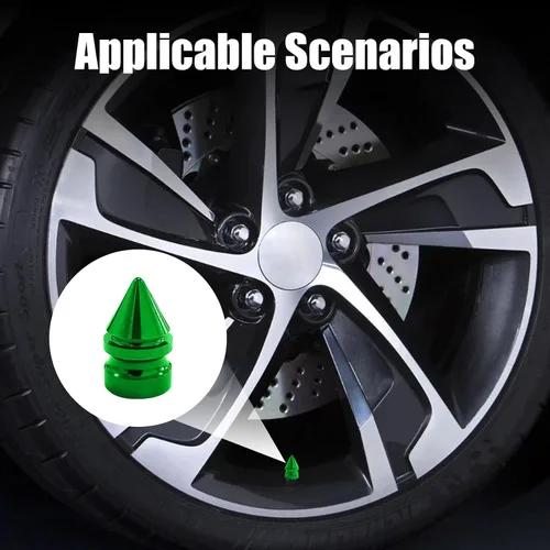 Miniatura 6 de Ziciner 4 tapas de válvula de neumático de automóvil, accesorios de aleación de aluminio con pinchos, cubiertas de vástago de rueda a prueba de Verde