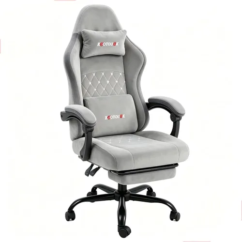 Miniatura 8 de ECOTOUGE Silla de tela para videojuegos, silla de videojuegos con reposapiés y soporte lumbar, altura ajustable, silla de oficina para el hogar