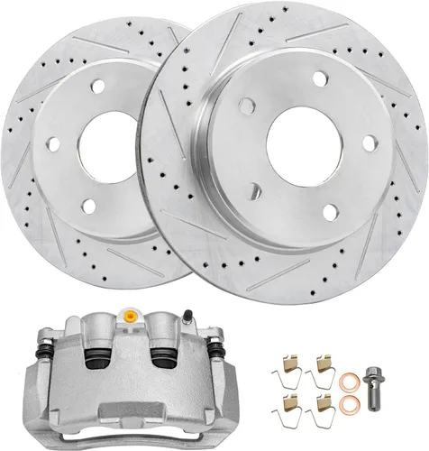 Miniatura 21 de Detroit Axle - Rotores de freno traseros perforados y ranurados + Reemplazo de calibrador de freno de disco trasero derecho para Acura TL Honda