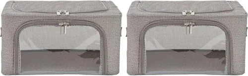 Miniatura 22 de Periea Beau - Paquete de 2 cajas de almacenamiento de 74 L (20.9 x 15.7 x 13.8 in), plegables y apilables de tela, bolsas de almacenamiento