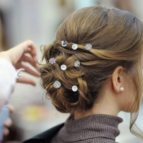 Miniatura 5 de SUMAJU 40 piezas de horquillas para novia, pasadores de pelo con flores para mujeres, pasadores de pelo con perlas y strass, horquillas