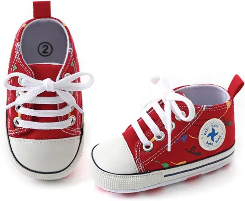 Miniatura 6 de Zapatos unisex para bebés, niñas y niños, suela suave, lona para recién nacidos, primeros pasos, zapatillas altas antideslizantes