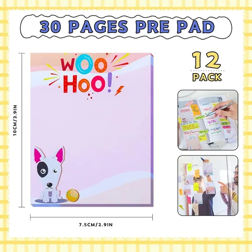 Miniatura 3 de Sherr Paquete de 12 notas adhesivas para perros de regreso a clases, 4 x 3 pulgadas, divertidos animales inspiradores, blocs de notas adhesivas