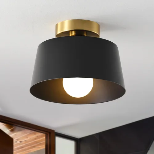 Miniatura 9 de Lámpara de Techo Moderna Semi Empotrada con Placa Dorada y Pantalla Negra Mate, Lámpara de Techo Estilo Granja para Isla de Cocina Comedor Vestíbulo