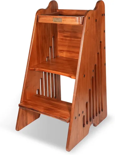 CONSDAN Torre para niños pequeños, madera maciza cultivada en Estados Unidos, taburete de cocina para niños pequeños y niños, torre de pie con riel