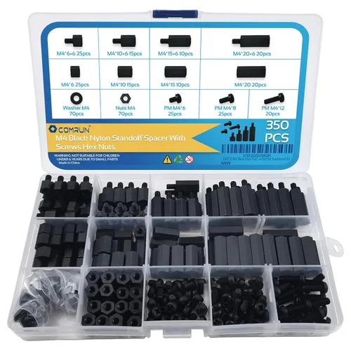 Miniatura 7 de 350 piezas M2 negro macho hembra de nailon hexagonal espaciador Standoff tornillo tuerca kit de surtido (negro) para PCB placa base de circuito
