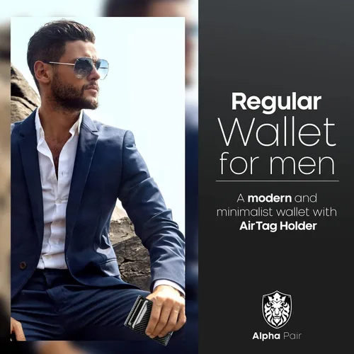 Miniatura 8 de ALPHA PAIR Cartera RFID para hombre Cartera delgada para hombre Cartera para hombre con 10 tarjeteros de crédito y 1 ventana de identificación