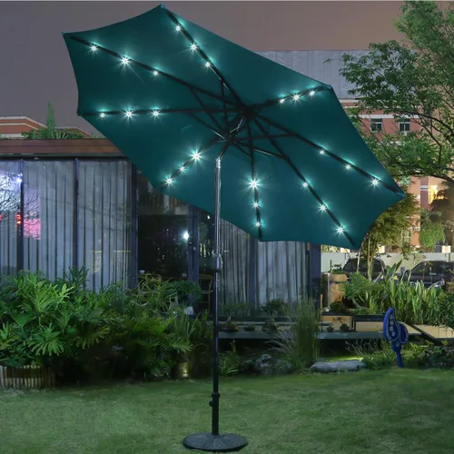 Miniatura 6 de Sunnyglade Sombrilla de patio con luz LED solar de 9 pies con 8 varillas/ajuste de inclinación y sistema de elevación de manivela (azul turquesa)