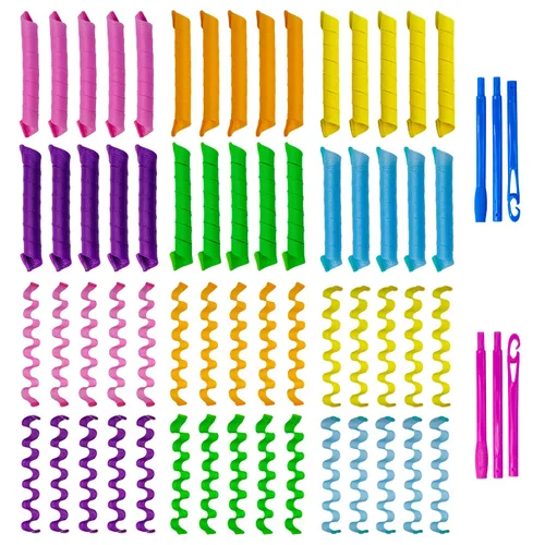 Miniatura 7 de 60 rizadores de pelo sin calor, kit de peinado en espiral y ondulado, 2 estilos, rizadores sin calor con 2 ganchos para mujeres y niñas, cabello