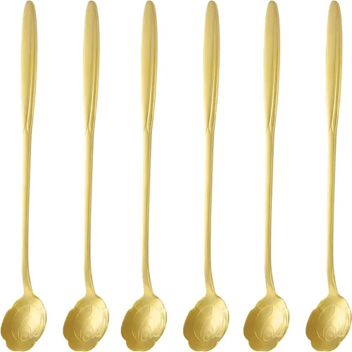 Miniatura 9 de NMQLX Juego de cucharas de postre, 6-16 cucharas de acero inoxidable con forma de flor de 7 pulgadas, cuchara de frutas para helado para el hogar