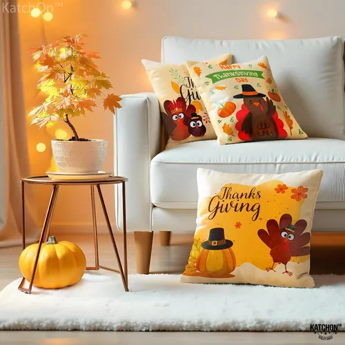 Miniatura 5 de KatchOn, Fundas de almohada de Feliz Acción de Gracias, 18 x 18 pulgadas, paquete de 4 fundas de almohada de calabaza, pavo para decoraciones
