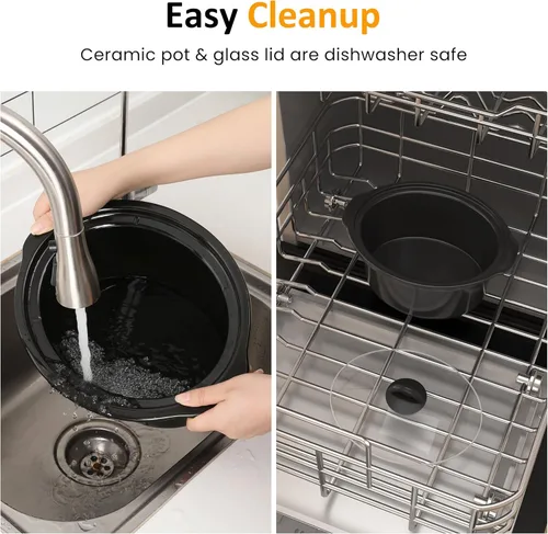 Miniatura 5 de Olla de cocción lenta de 4QT y calentador de alimentos mini con olla de cerámica extraíble, 3 ajustes de calor, tapa de vidrio apta para Plateado