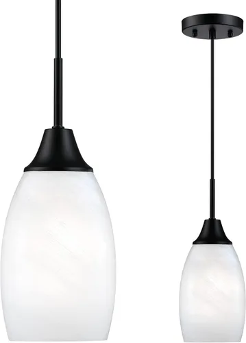 Viinew Mini Lámpara Colgante de Vidrio, 1-Luz de Vidrio Artístico Ovalado Blanco Soplado a Mano Lámpara Colgante Suspendida para Isla de Cocina,