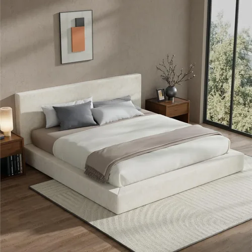 Miniatura 7 de RECCI AirFrame - Marco de cama tamaño King con cabecero, base de cama de plataforma tapizada en nube, espuma de 5 pulgadas acolchada, sin somier