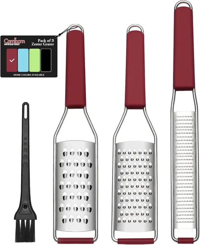 Cambom Rallador de queso cítrico Zester Lemon Zester Paquete de 3-304 acero inoxidable – Una herramienta afilada para queso parmesano, jengibre, Rojo
