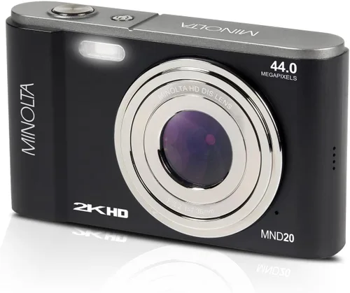 Miniatura 3 de Minolta MND20 Cámara digital Quad HD de 44 MP / 2.7K (negro) + tarjeta de memoria de 32 GB + trípode flexible de 12 pulgadas + cartera de tarjetas