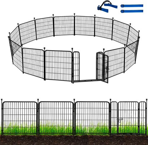 Miniatura 14 de ADAVIN Cercas y Bordes de Jardín de 32 Pulgadas (Alto), 1 Puerta + 3 Paneles Cerca para Perros Exterior para Patio, Cerca Barrera de Metal de Hierro
