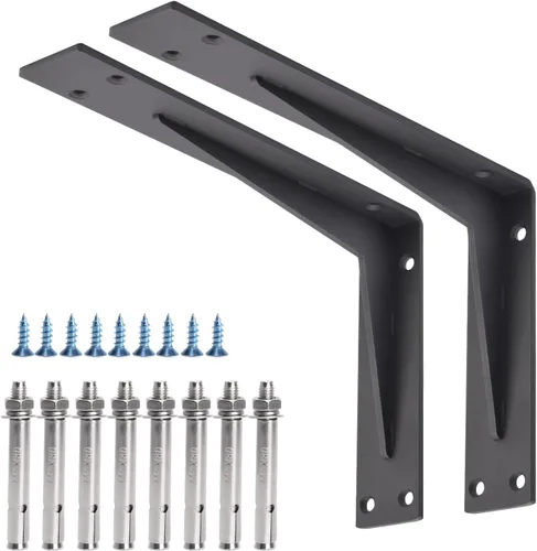 Miniatura 10 de YUMORE Soportes de estante resistentes, soporte de encimera de 1/5 pulgadas de grosor, soporte en L, soporte de metal industrial rústico negro mate