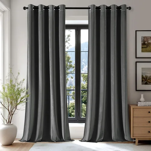 Miniatura 21 de EMEMA Juego de 2 paneles de cortinas de terciopelo de 63 pulgadas, con pestaña trasera y bolsillo para barra, cortinas con aislamiento térmico